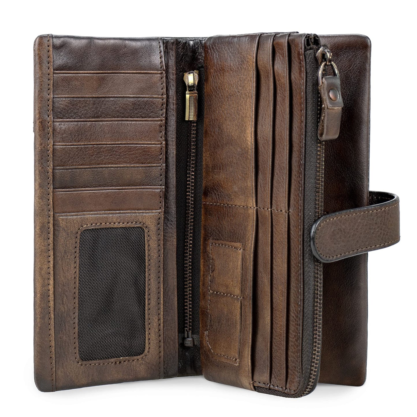 HOTWomen RFID Blocking Wallet Leather Vintage Large Capacity Credit Card Clutch Coffee