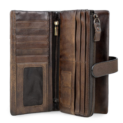 HOTWomen RFID Blocking Wallet Leather Vintage Large Capacity Credit Card Clutch Coffee