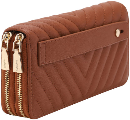 HOTB BRENTANO Vegan Leather Double Zipper Pocket Wallet with Grip Hand Strap (BLUE GLITTER)