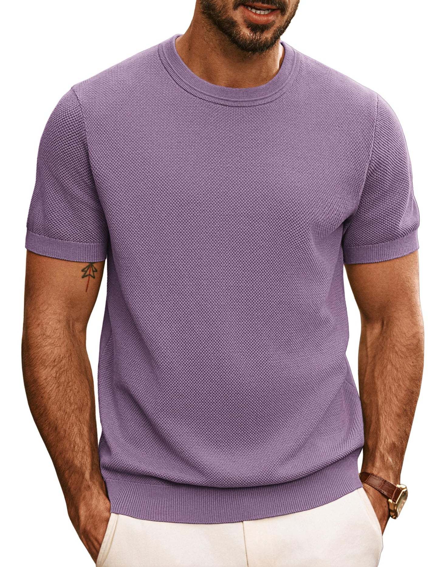 HOTPJ PAUL JONES Mens T Shirts Casual Knit Short Sleeve Tee | Crewneck, Textured Stretch T-Shirts, Lightweight, Comfortable, Breathable, Summer Clothing, Fashion, Classic, Vacation