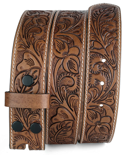 HOTF&L CLASSIC Western Belt without buckle for men – Full Grain Leather Cowboy Belts for jeans - One Piece Leather strap belt