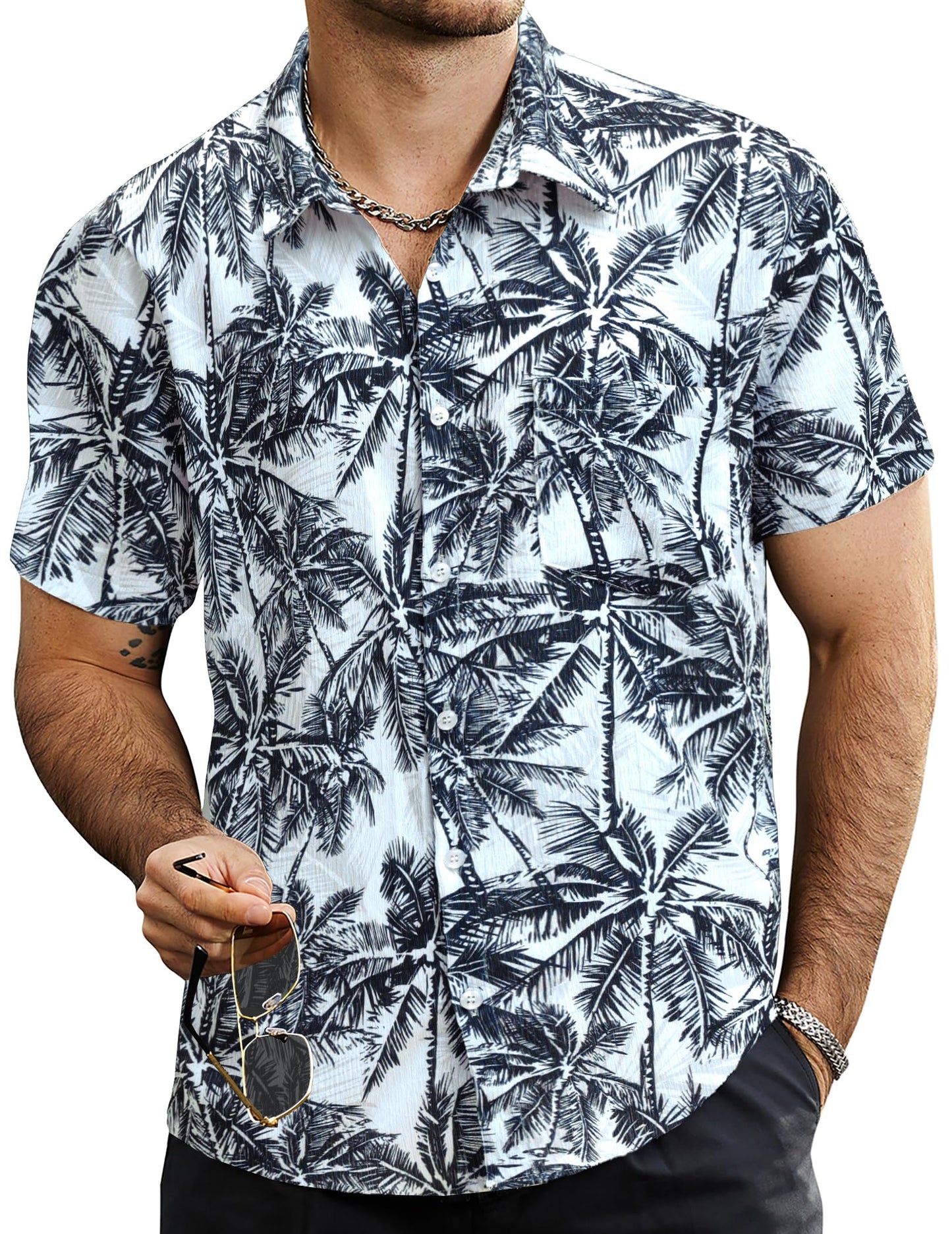 HOTVATPAVE Mens Summer Striped Shirts Button Down Short Sleeve Vintage Beach Hawaiian Shirts with Pocket