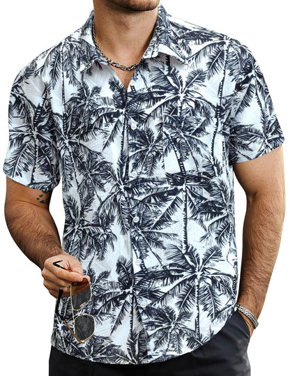 HOTVATPAVE Mens Summer Striped Shirts Button Down Short Sleeve Vintage Beach Hawaiian Shirts with Pocket
