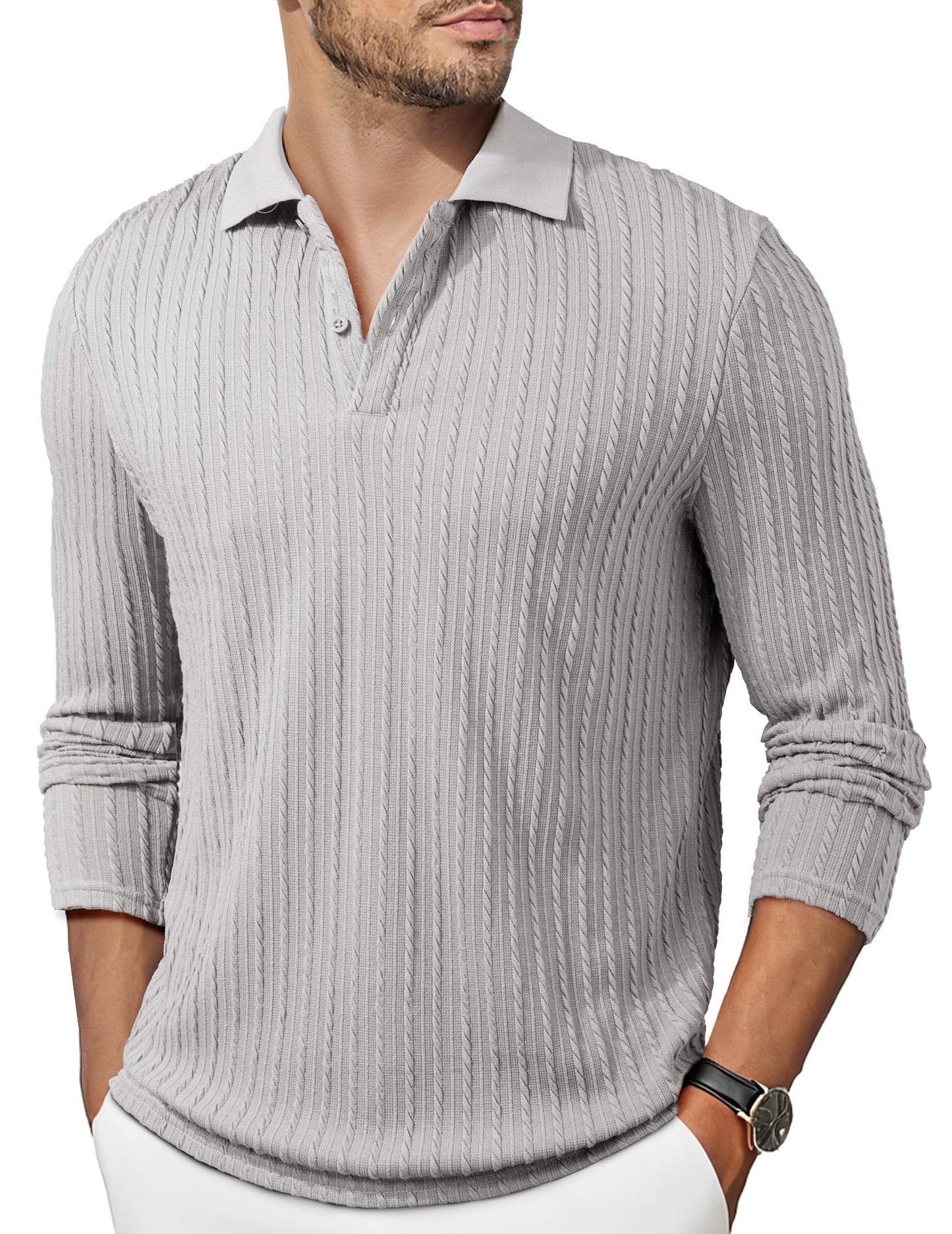 HOTJMIERR Mens Casual Polo Shirt Summer Short Sleeve Vacation Button Beach Knit Stretchy Golf Shirts