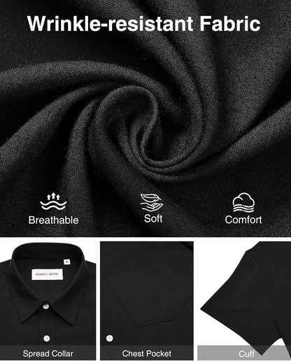 HOTAlimens & Gentle Mens Linen Shirts Short Sleeve Button Down Shirts Wrinkle Free Casual Vacation Beach Summer Tops