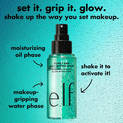 HOTe.l.f. Power Grip Dewy Setting Spray, Ultra Fine Mist Made With Hyaluronic Acid, Grips Makeup For A Hydrated-Looking, Dewy Finish, Vegan & Cruelty-Free