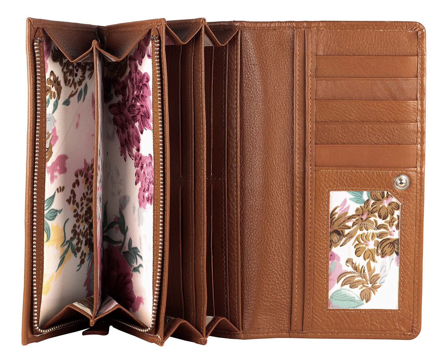 HOTWomen's Top Grain Leather Wallet, RFID Blocking Bifold clutch, 17 Card Slots, Zip Pocket Organizer, Elegant Gift for Women — Birthday, Valentine, Anniversary - TAUPE