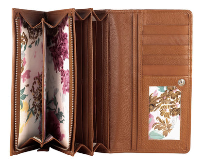 HOTWomen's Top Grain Leather Wallet, RFID Blocking Bifold clutch, 17 Card Slots, Zip Pocket Organizer, Elegant Gift for Women — Birthday, Valentine, Anniversary - TAUPE