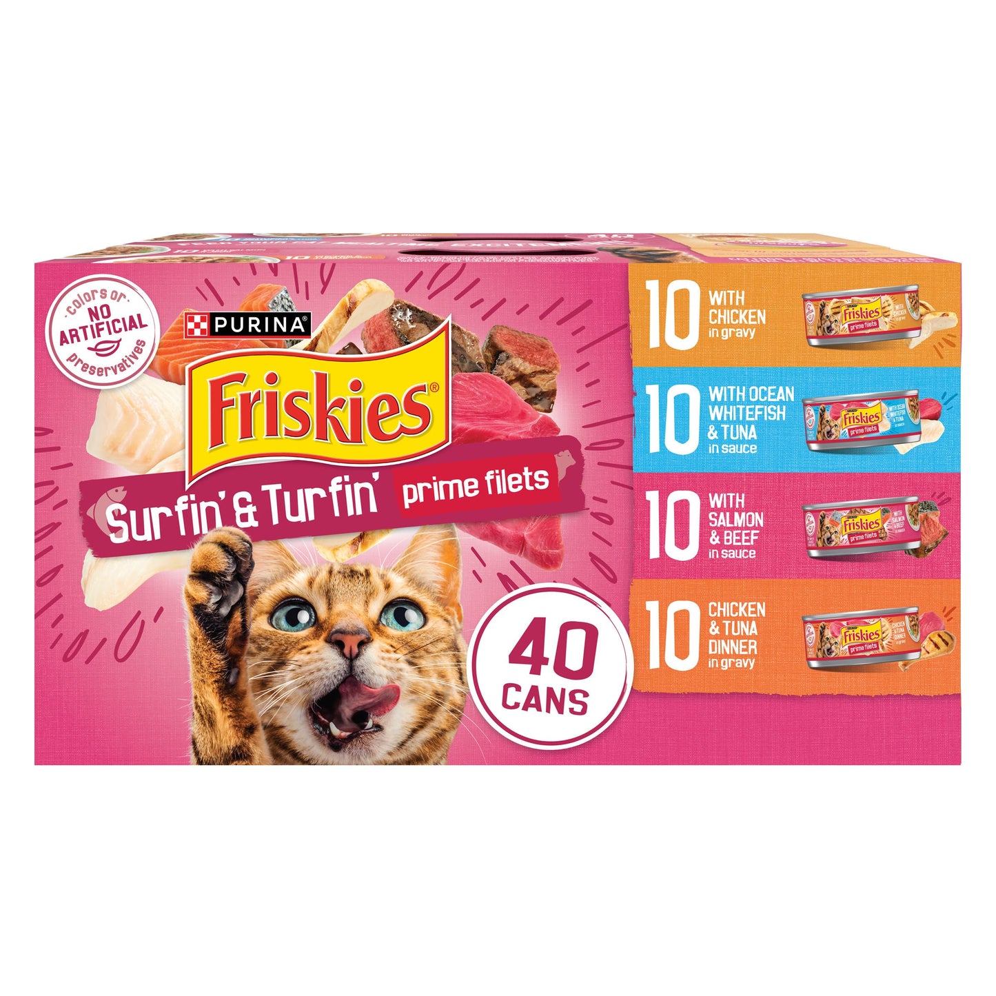 HOTPurina Friskies Gravy Wet Cat Food Variety Pack, Surfin’ and Turfin’ Prime Filets Favorites - (Pack of 40) 5.5 oz. Cans