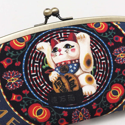 HOT[倭物や Kaya] Long Wallet (collabolation with Tamao Shigemune) / Japanese Pattern,Japanese Modern 7JNP3323 Good Luck Cat