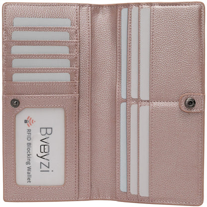 HOTBveyzi Ultra Slim Thin Leather RFID Blocking Credit Card Holder Bifold Clutch Wallets for Women