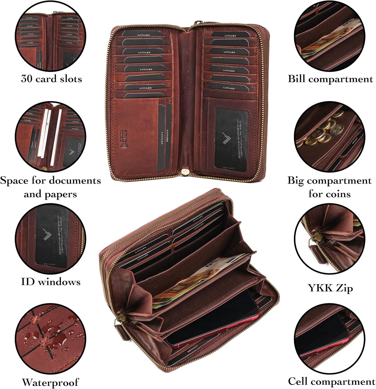 HOTLeather RFID Wallet Women – Modern RFID Womens Wallet- Big Multiple Compartments – Credit Card Holder – Handcrafted Genuine Leather -Carteras de Mujer Piel