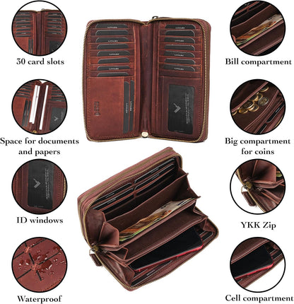 HOTLeather RFID Wallet Women – Modern RFID Womens Wallet- Big Multiple Compartments – Credit Card Holder – Handcrafted Genuine Leather -Carteras de Mujer Piel