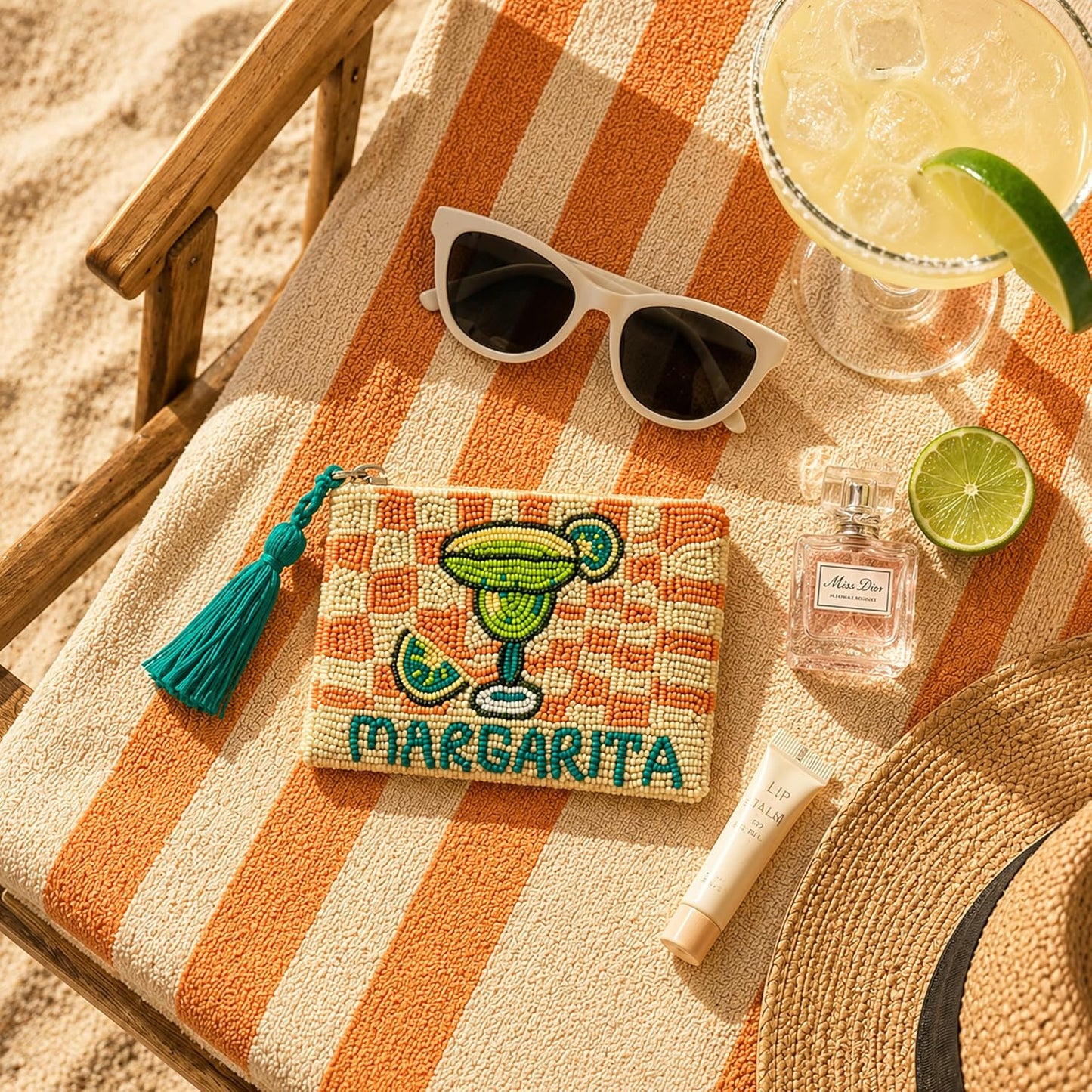 HOTAmerica & Beyond Margarita Beaded Coin Pouch, Multicolor, 5 x 3.5 Inches, Tassel Zipper