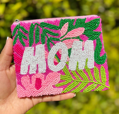 HOTMOM Beaded Coin Pouch Purse, Gifts for Mom, Beaded Pouch Small Wallets Mother's Day Gifts, Tropical Beaded Purse