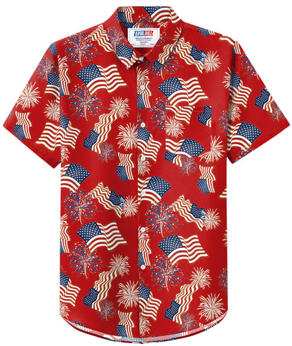 HOTArvilhill Men American Flag Button Shirt 4th of July Short Sleeve Shirts (S-3XL)