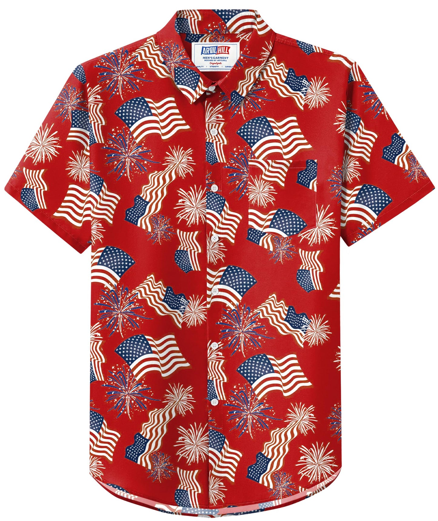 HOTArvilhill Men American Flag Button Shirt 4th of July Short Sleeve Shirts (S-3XL)