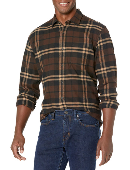 HOTAmazon Essentials Men's Regular Fit Long-Sleeve Flannel Shirt, Soft Brushed Cotton, Lightweight yet Warm