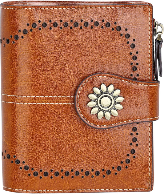HOTLavemi Womens Leather Wallet Small Compact RFID Blocking Credit Card Case Purse with Zipper Pocket | Small