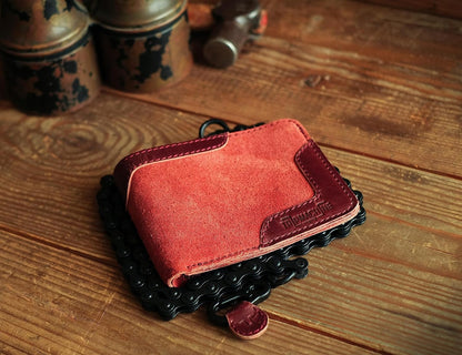HOTTrip Machine Company Rodeo Motorcycle Genuine Leather Chain Wallet for Men (Cherry Red)