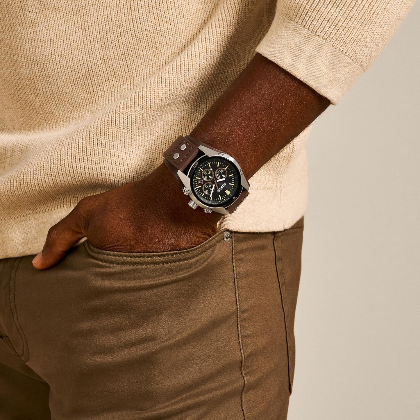 HOTFossil Men's Watch, Coachman Quartz Stainless Steel and Chronograph Leather Watch for Men