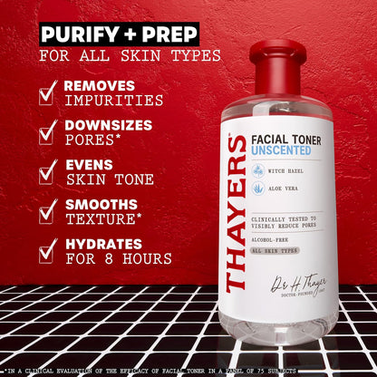 HOTTHAYERS Alcohol-Free, Hydrating, Unscented Witch Hazel Facial Toner with Aloe Vera Formula, Vegan, Dermatologist Tested and Recommended, 12 Oz (Packaging May Vary)