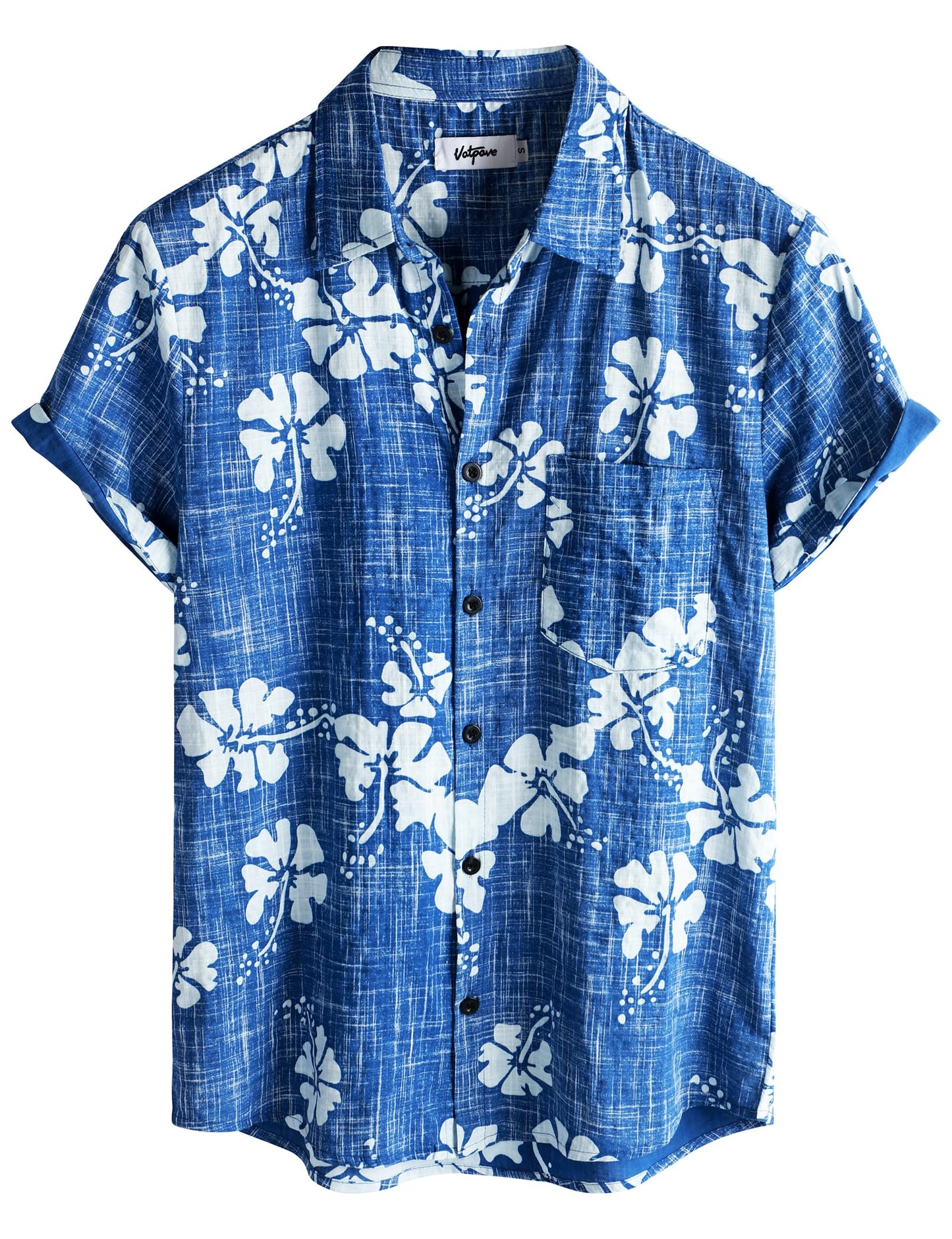 HOTVATPAVE Mens Hawaiian Shirts Casual Summer Short Sleeve Button Down Shirts | Beach, Floral, Front Pocket, Cotton, Tropical, Vacation, Vintage, Printed, Cruise, Collared, Aloha, Party, Reverse Fabric