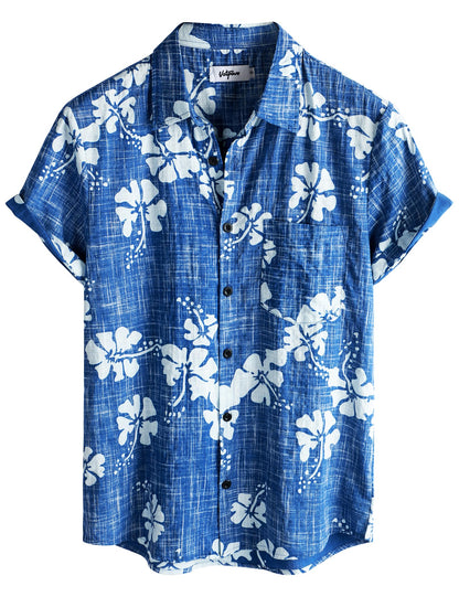 HOTVATPAVE Mens Hawaiian Shirts Casual Summer Short Sleeve Button Down Shirts | Beach, Floral, Front Pocket, Cotton, Tropical, Vacation, Vintage, Printed, Cruise, Collared, Aloha, Party, Reverse Fabric