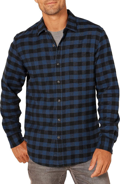 HOTAmazon Essentials Men's Slim-Fit Flannel Shirt, Long Sleeve Button Down Plaid