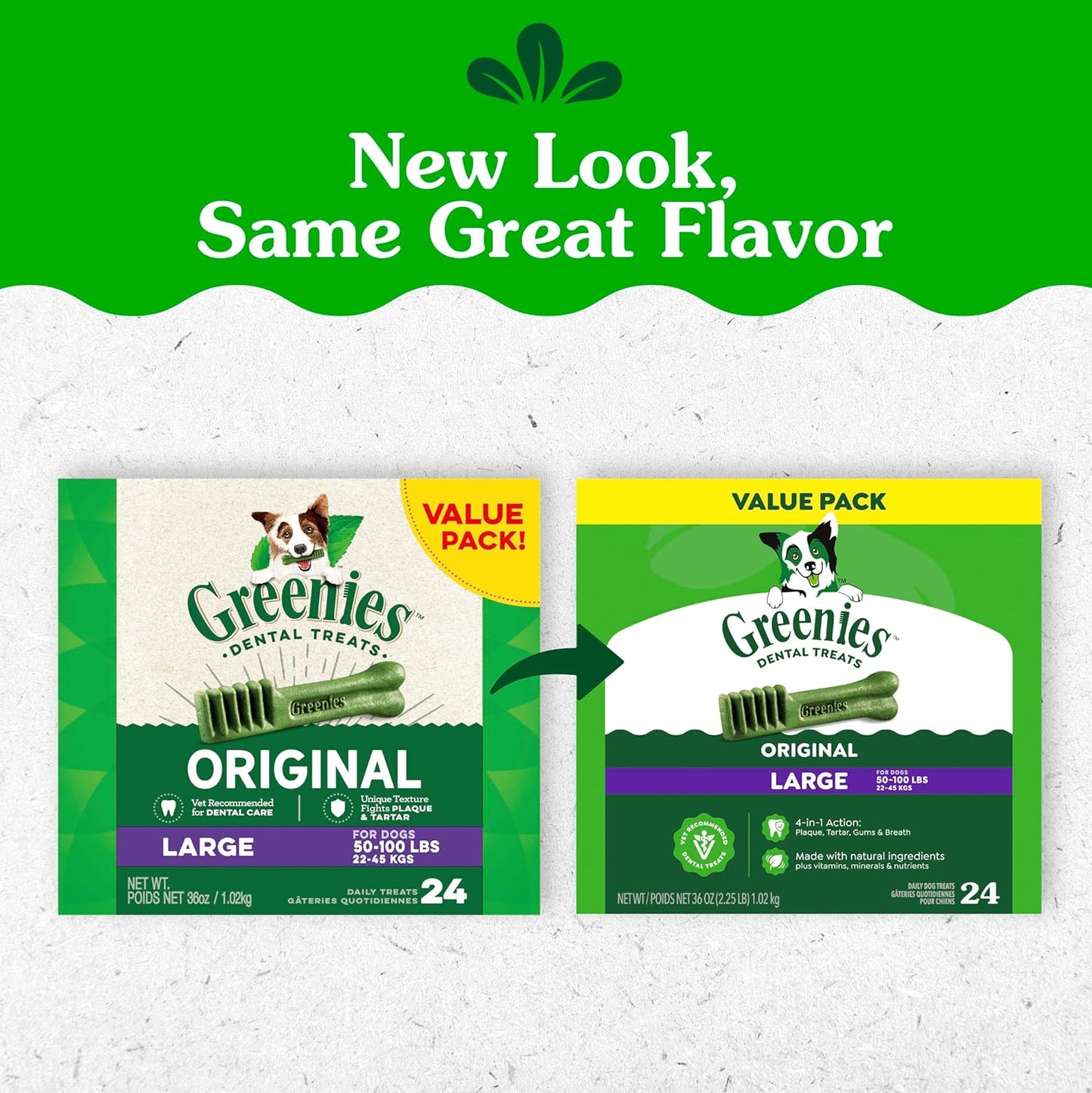 HOTGreenies Large Natural Dental Dog Treats, Original Flavor, 24 Count | Veterinarian-recommended, 47% less tartar & 40% less plaque in 28 days, cleans to gumline, for dogs 50-100 lbs, 36 oz. Pack