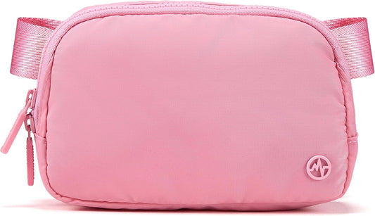 HOTPander Two Way Zipper Fanny Pack Nylon Everywhere Belt Bag for Women, Water Repellent Waist Packs, Crossbody Bags with Adjustable Strap (Light Pink).