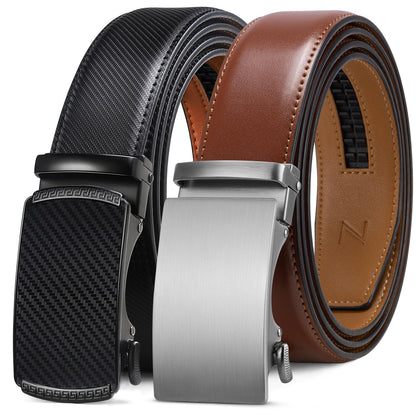 HOTZitahli Ratchet Belt for Men - 2 Packs Leather Mens belt For Gift Men Dress and Casual,Trim to Fit