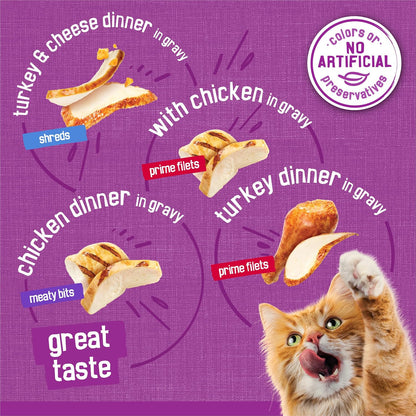 HOTPurina Friskies Gravy Wet Cat Food Variety Pack, Poultry Shreds, Meaty Bits and Prime Filets - (Pack of 32) 5.5 oz. Cans