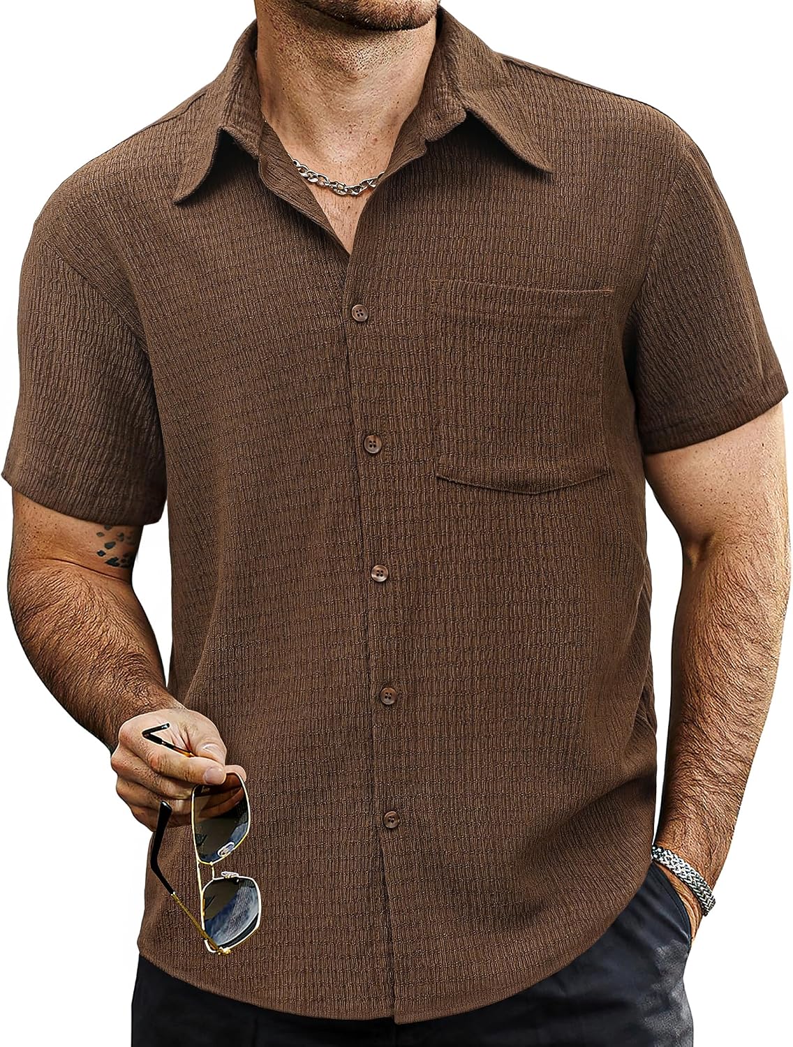 HOTVATPAVE Mens Summer Striped Shirts Button Down Short Sleeve Vintage Beach Hawaiian Shirts with Pocket
