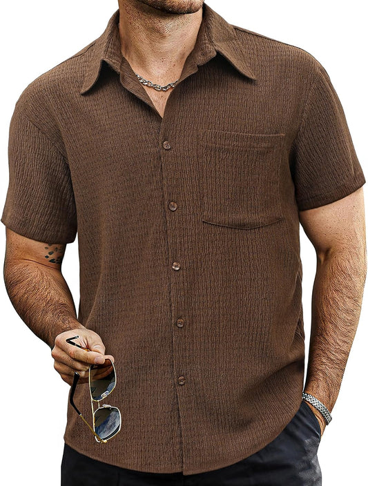HOTVATPAVE Mens Summer Striped Shirts Button Down Short Sleeve Vintage Beach Hawaiian Shirts with Pocket
