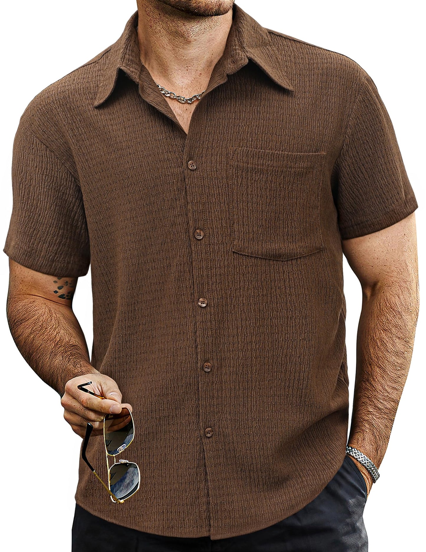HOTVATPAVE Mens Summer Striped Shirts Button Down Short Sleeve Vintage Beach Hawaiian Shirts with Pocket