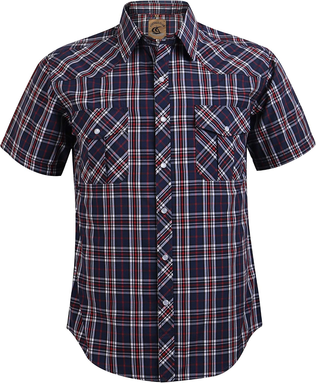 HOTCOEVALS CLUB Men's Western Cowboy Short Sleeve Pearl Snap Casual Plaid Work Shirts
