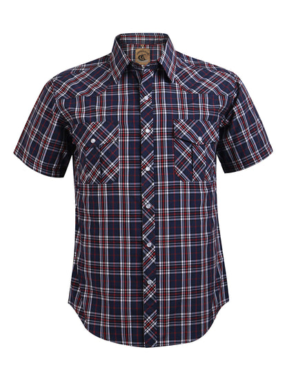 HOTCOEVALS CLUB Men's Western Cowboy Short Sleeve Pearl Snap Casual Plaid Work Shirts