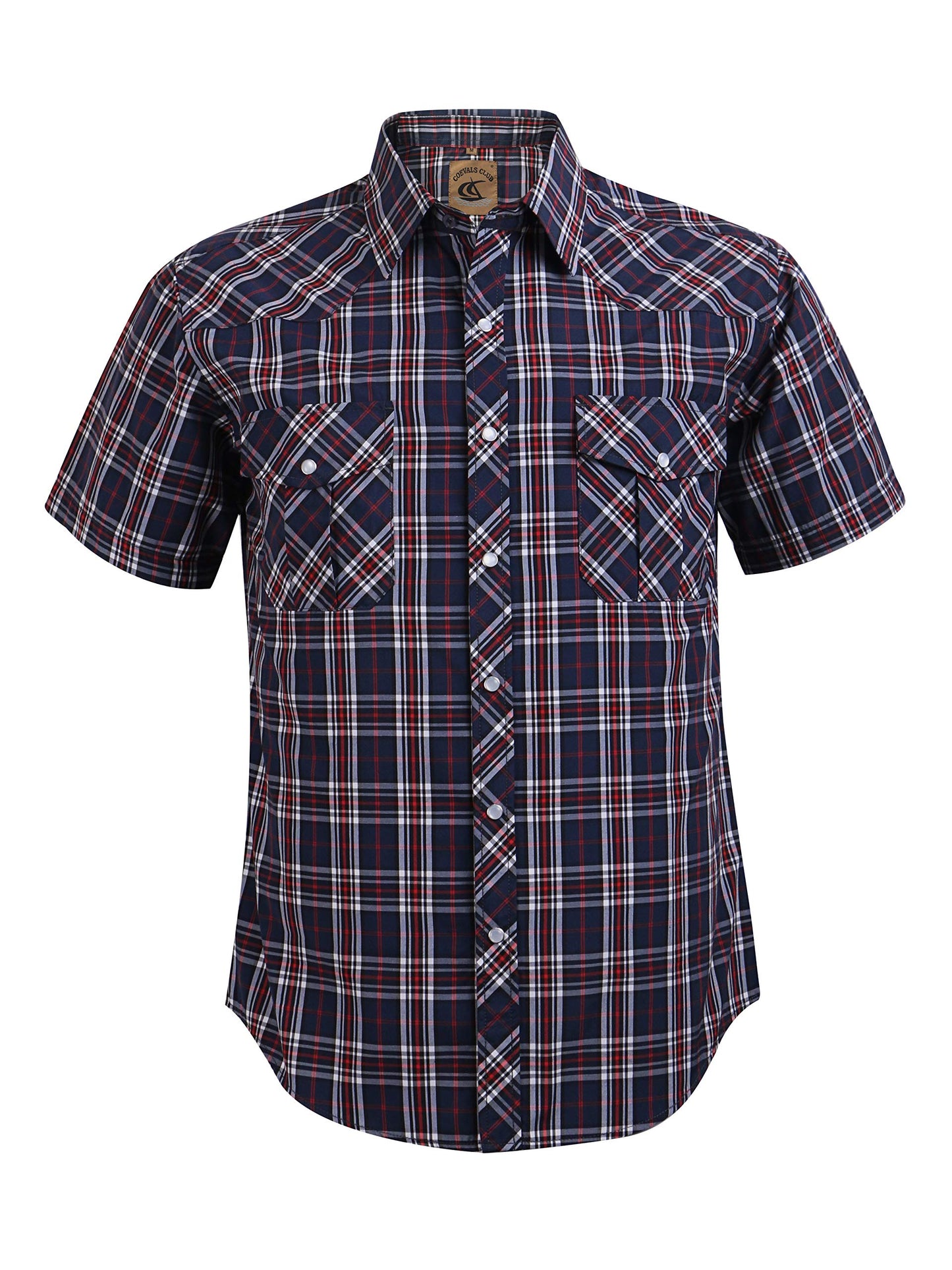 HOTMens Western Cowboy Pearl Snap Short Sleeve Casual Two Pockets Work Solid Derss Button Up Wrinkle Free Shirts