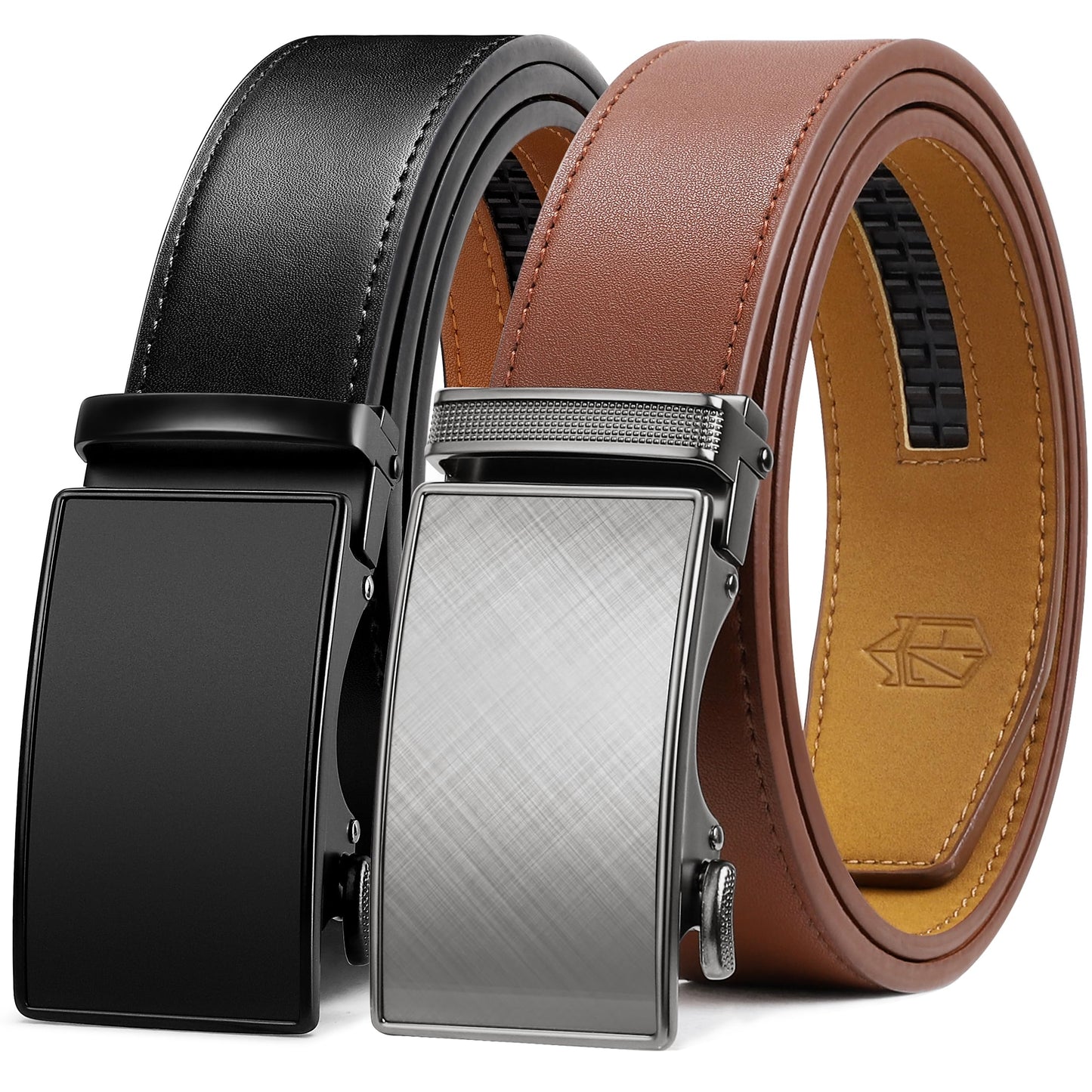 HOTZitahli Ratchet Belt for Men - 2 Packs Leather Mens belt For Gift Men Dress and Casual,Trim to Fit
