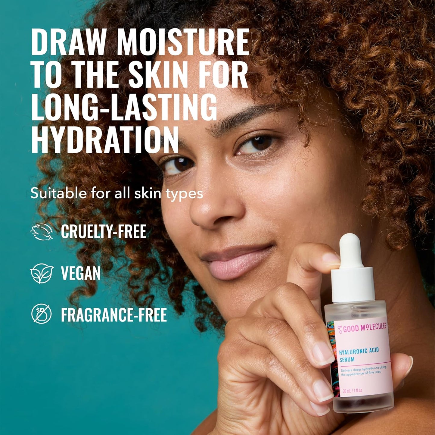 HOTGood Molecules Hyaluronic Acid Serum - 1% Hyaluronic Acid Ultra hydrating Serum Facial Moisturizer for Plumper Skin, Skin Care for Face