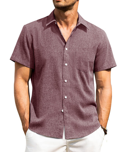 HOTAlimens & Gentle Mens Linen Shirts Short Sleeve Button Down Shirts Wrinkle Free Casual Vacation Beach Summer Tops
