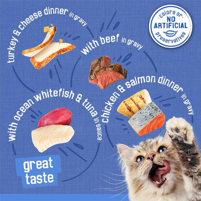 HOTPurina Friskies Wet Cat Food Variety Pack, Shreds With Beef, Turkey and Cheese Dinner, Chicken and Salmon Dinner, and With Ocean Whitefish and Tuna - (Pack of 40) 5.5 oz. Cans