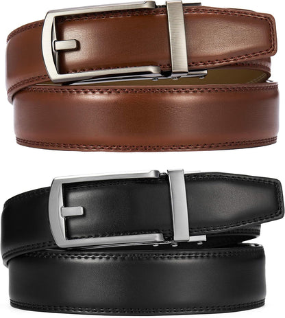 HOTCHAOREN Click Belt for Men 2 Pack - Mens Dress Belt 1 1/4" in Packing Box - Design Belt Meet Almost Any Outfit and Occasion