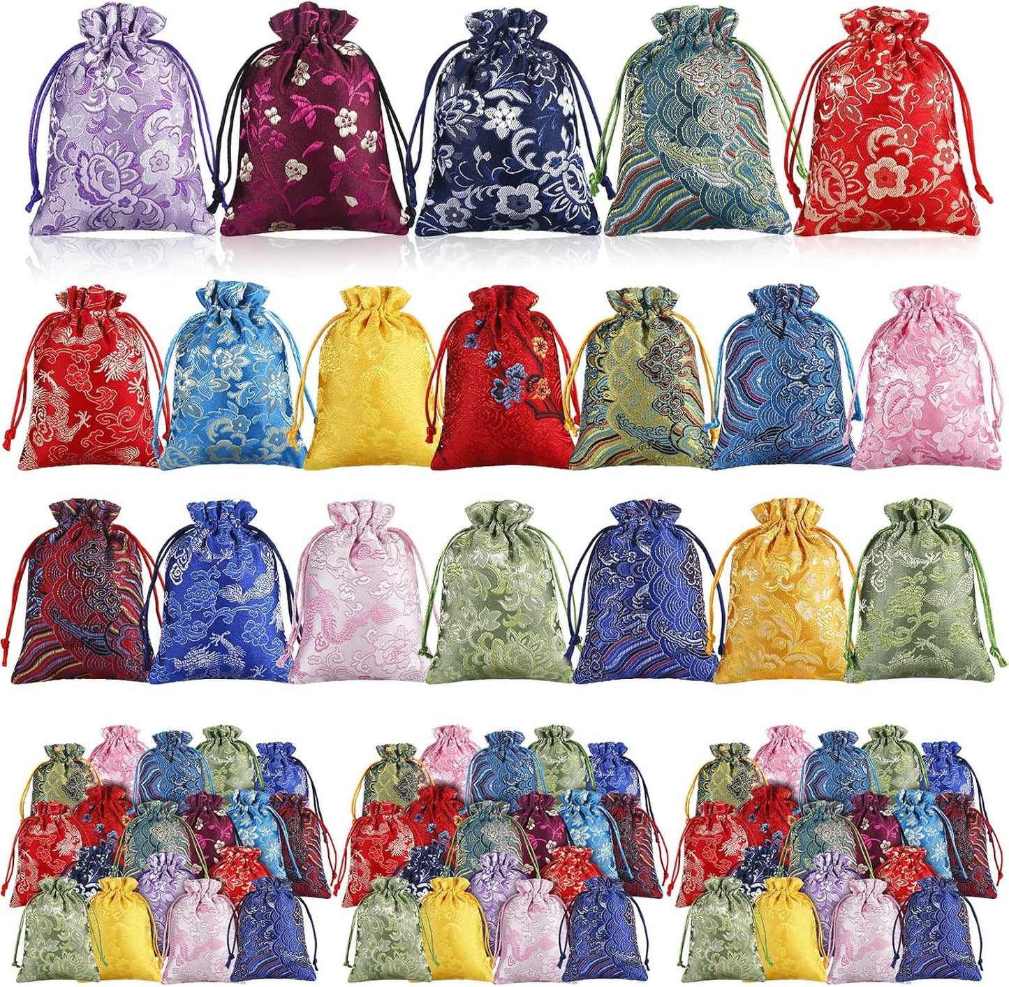 HOTSilTriangle 60 Pcs Chinese Silk Jewelry Pouch Bag Drawstring Coin Purse Embroidered Small Purse Organizer Gift Pouch Colors Value Set