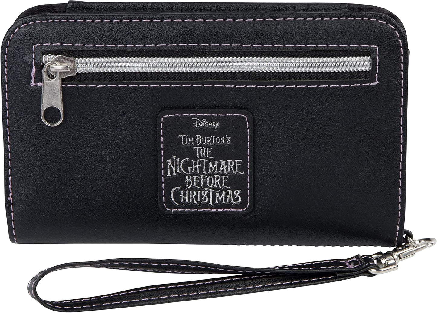 HOTLoungefly unisex Disney The Nightmare Before Christmas Wallet & Phone Holder - Bi-fold, Snap Closure, Detachable Wrist Strap