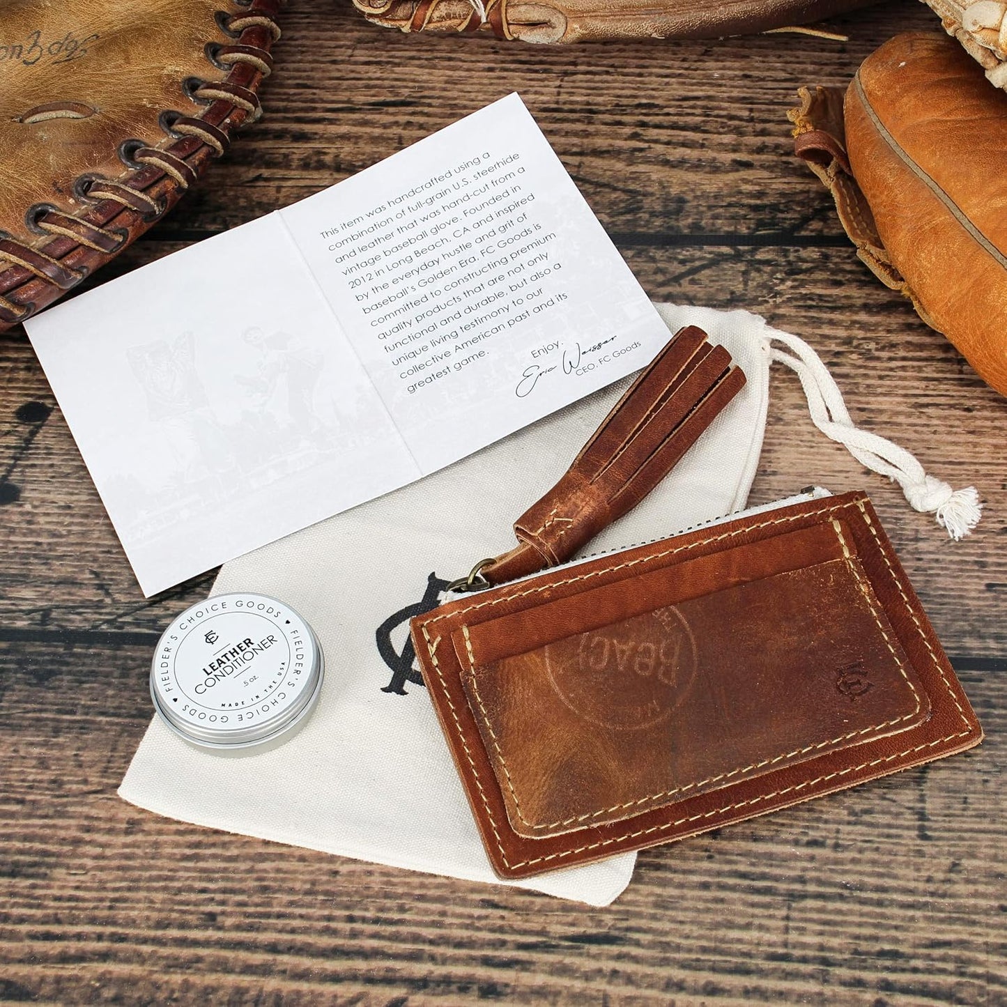 HOTFielders Choice Goods Zip Tassel Wallet - Coin Purse Card Holder, Made with Vintage Baseball Glove Leather - FC Goods