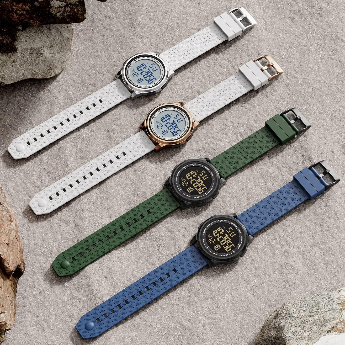 HOTGOLDEN HOUR Ultra-Thin Minimalist Sports Waterproof Digital Watches Men with Wide-Angle Display Rubber Strap Wrist Watch for Men Women