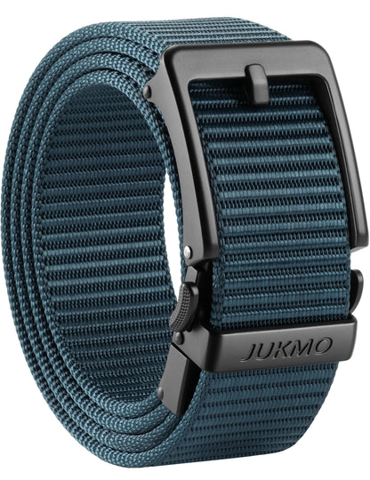 HOTJUKMO Men's 1.5" Ratchet Belt with Pin-Look Buckle for Jeans & Chinos | No-Hole Micro-Adjust Belt with Trim-to-Fit Nylon Webbing & Zinc Alloy Buckle – Perfect for Business Casual