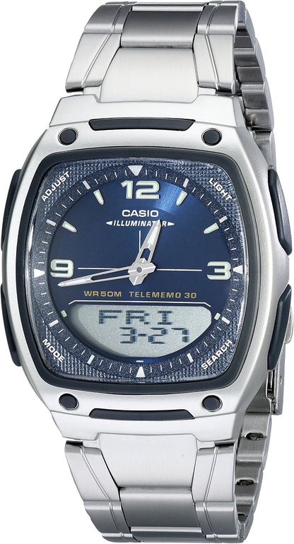 HOTCasio AW81D Series | Watches for Men | Analog Digital Watch | Silver Stainless Steel | 1/100 SEC Stopwatch | Countdown Timer | World Time | LED Light | 50M WR | Multi Alarm | Calendar | 10 Yr Batt